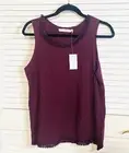 Purple Fringe Trim Tank Top Blouse Women’s Secret Large Cotton Comfy NWT