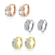 Sterling Silver Trinity Cubic Zirconia Cluster Huggie Hypoallergenic Earrings