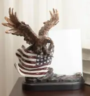 Bald Eagle With Open Wings On American Flag 4"X6" Glass Picture Frame Statue