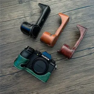 適用富士XS10相機包皮革4色便攜半包底座 復古真皮雙色保護皮套