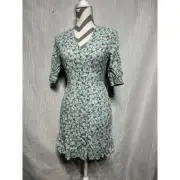 Miss Selfridge ditsy button through tie sleeve mini dress in green