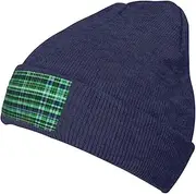 [DRTGEDS] Blue and Green Scottish Tartan Winter Beanie for Men Women,Warm Lined Beanie Soft Warm Knit Hat Cuffed Cap
