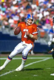 Quarterback John Elway Denver Broncos drops back to pass v S Football 1988 Photo