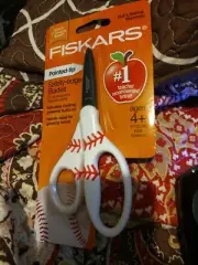 Fiskars 5 Inch Kids Scissors Ages 4+ Pointed Tip, Safety Edge Blades baseball