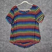 Torrid Top Womens 0X Purple Red Yellow Rainbow Flowy Button Back Square Neck