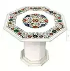 30" white Marble coffee Table Top malachite lapis Inlay with Marble stand k41