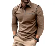 Men's Long Sleeve Polo Shirts Cotton Undershirts Classic Henley Shirts for Men -Brown