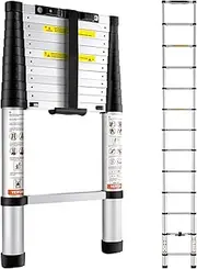 [VEVOR] Telescoping Ladder, 12.5 FT Aluminum One-Button Retraction Collapsible Extension Ladder, 375 LBS Capacity w/Non-Slip Feet, Portable Multi-Purpose Compact Ladder for Home, RV, Loft, ANSI Listed