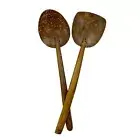 Set2 Coconut shell Wooden Salad Servers nature Wood Handcrafted 14" Long handles
