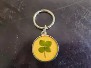 Geniune Four Leaf Clover Good Luck Charm Tag Key Ring -NEW