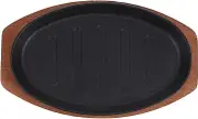 1Set Cast Iron Grilling Pan with Wooden Base Steak Plate for Cooking Fried Fries and Grilled Fish Versatile Griddle for Use