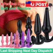 4 Pack Silicone Anal Butt Plug Ass Bum Beads Trainer Kit Sub BDSM Female Sex Toy