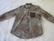 Chicos Womens Top Size 1 Leopard Print Black/White Polka Dot Tab Sleeve