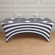 8 ft Black White Striped Fitted Premium Spandex Rectangular TABLECLOTH Party