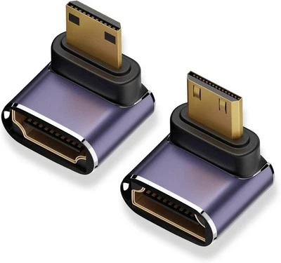 8K Mini HDMI to HDMI Adapter (2 Pack), Up and Down 90 Degree Right Angle Mini