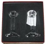 PAIR OF ORREFORS SIGNED CRYSTAL GLOBE CANDLESTICKS (New In Box)