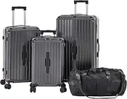 [SPOFLYINN] 3 Piece Hardshell Luggage Sets Lightweight Suitcase with 2 Hooks, 360 Degree Spinner Wheels, TSA Lock for Travel (20"/24"/28")