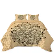 Black Mandala over Light Tan Coverlet