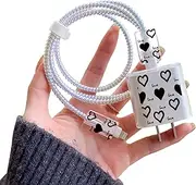 Cute DIY Cable Protector Compatible for iPhone Adapter Black Love Hearts Pattern, Silicone Soft Cable USB-C Case Wire Saver Phone Cord Charger Protector for iPhone 7 8 11 12 13 14 Pro Max Plus