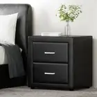 Black Bedside Table PU Leather lamp Desk 2 Drawer Bedroom Furniture Storage