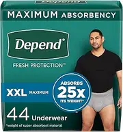 Depend FIT-FLEX Incontinence Underwear for Men, Maximum Absorbency, Disposable, XXL, Grey, 44 Count (2 Packs of 22) (Packaging May Vary)
