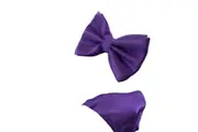 Mens Purple Plain Coloured Checkered Bow Tie & Matching Pocket Square Set