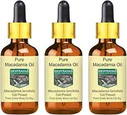 Devprayag Pure Macadamia Oil (Macadamia ternifolia) with Glass Dropper Natural Therapeutic Grade Cold Pressed (Pack of Three) 100ml x 3 (10 oz)