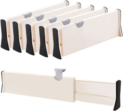 Drawer Dividers Organizer 5 Pack, Adjustable 4" Tall, 11"-17" Long Beige