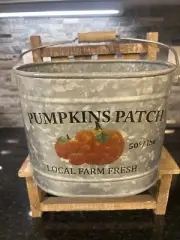 Pumpkin Patch Galvanized Decorative Bucket 7 1/2 Inches Tall