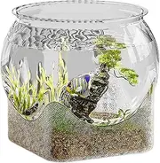 Round Fish Tank | Clear Glass Aquarium Bowl | Small Betta Fish Habitat Vase | Compact Desktop Aquarium, Flower Vase Centerpiece, Turtle Home Decoration for Tabletop Living Room Office Display Use
