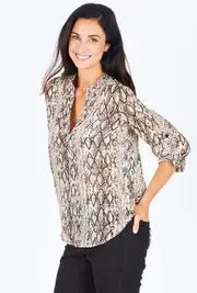 Snake Print Johnny Collar Top--SPI-HS13021-178