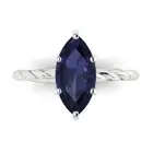 2ct Marquise Rope Knot Blue Sapphire Promise Engagement Ring 14k White Gold