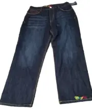 Coogi Australian Aboriginal Mask Embroidery Baggy Blue Jeans Men’s 38 34