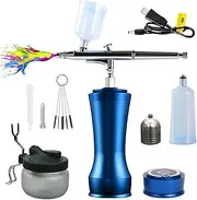 Handheld Airbrush, Mini Paint Spray Gun with Air Compressor,with USB Charging and Cleaning Accessories,for Model Painting,Tattoo, Nail Art, Cake, Makeup, Blue