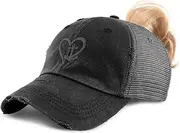 [Speedy Pros] Custom Womens Ponytail Cap Nautical Heart and Anchor B Embroidery Cotton