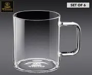 6pc Wilmax England 200ml Thermo Glass Cup Coffee/Tea Drink Mug w/ Handle Clear