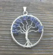 NATURAL IOLITE TREE OF LIFE WIRE WRAPPED PENDANT STONE GEMSTONE