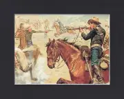 8X10" Matted Print Art Western Picture: Charles Schreyvogel, A Sharp Encounter