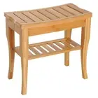 HOMCOM Backless Stool 17.5" H Bamboo Wooden Seat Indoor Outdoor Storage Shelf