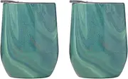 CAMBRIDGE Green 2 Pack of 12 Ounce Geode Decal Stainless Steel Wine Tumblers, 0