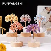 1pc Natural Clear Quartz Crystal Chip Tree - USB Port Decorative Bedside Ambiance Nightlight