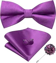 [Hi-Tie] Men's Pre-Tied Bow Ties Silk Adjustable Bow Ties with Lapel Pin Pocket Square Cufflinks Set for Wedding Party