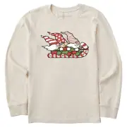 Life Is Good Gnome Toboggan Ride Long Sleeve Crusher Tee Kid's Shirt, Putty Whit