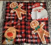 4 Piece Lot Cute Christmas Pillow Covers Buffalo Checkered Santa Reindeer Large