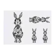 4 x 'Patterned Hare' Temporary Tattoos / Transfers (TO00049165)