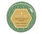 Small decorative holiday 'Mistletoe & Holiday' green candle tin