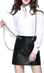 [Haitpant] Women Metal Chain Braces Genuine Leather Skirts England Style A-Line Small Plaid Sexy Short Mini Dress