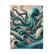 Velveteen Plush Blanket Abstract Octopus Ocean Art Flowing Waves Tentacles Decor