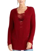 Rachel Roy Womens Shredded Pullover Sweater, Red, Medium