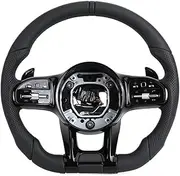 Half Perforated Full Skin Black Return Label Steering Wheel，Compatible With Mercedes Benz W167 W177 W190 W205 W206 W213 W217 W222 W223 X253